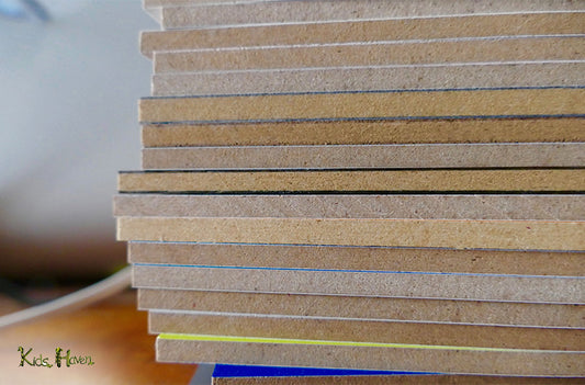 Stacks of colorful wood