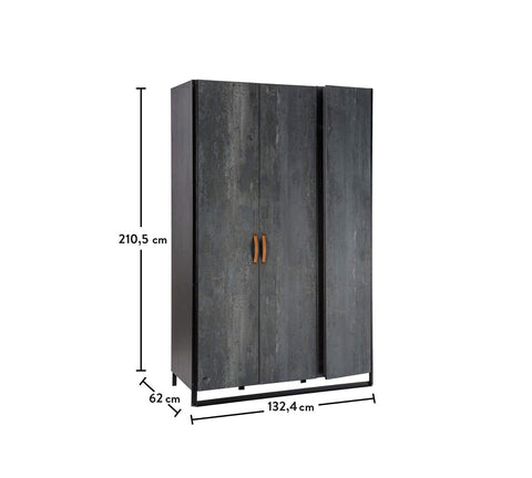 Cilek Dark Metal 3 Doors Wardrobe - Kids Haven Cilek Dark Metal 3 Doors Wardrobe - Kids Haven