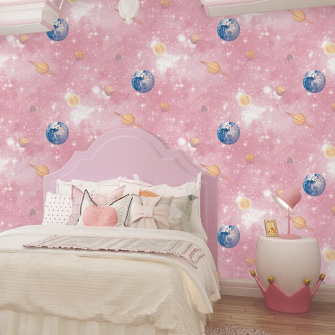 Planets with Pink Galaxy Wallpaper (The One 6838-1J) Planets with Pink Galaxy Wallpaper (The One 6838-1J)