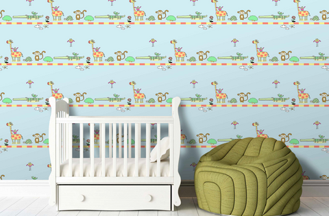 Animal Cartoon Wallpaper - Blue (Galaxy 7829-1J) Animal Cartoon Wallpaper - Blue (Galaxy 7829-1J)