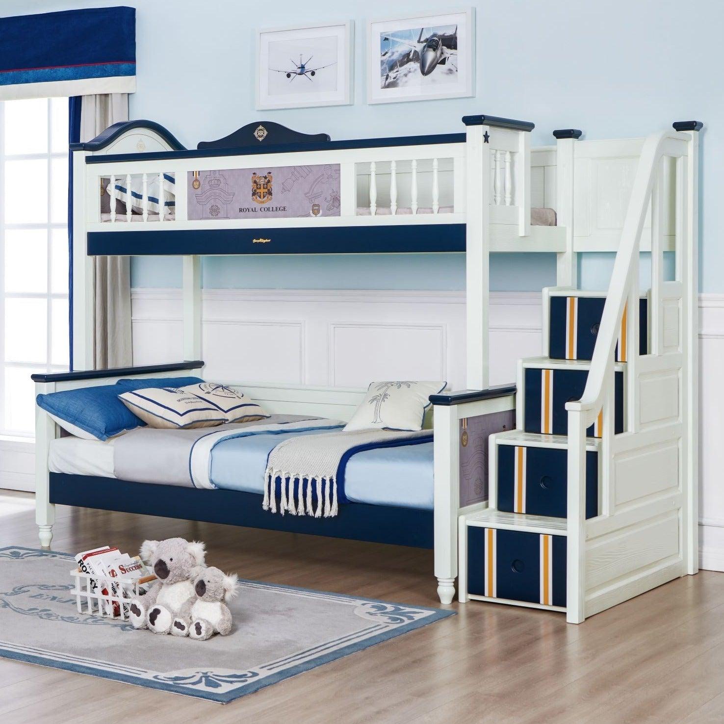 Sampo British Style Bunk Bed w Staircase - Kids Haven Sampo British Style Bunk Bed w Staircase - Kids Haven