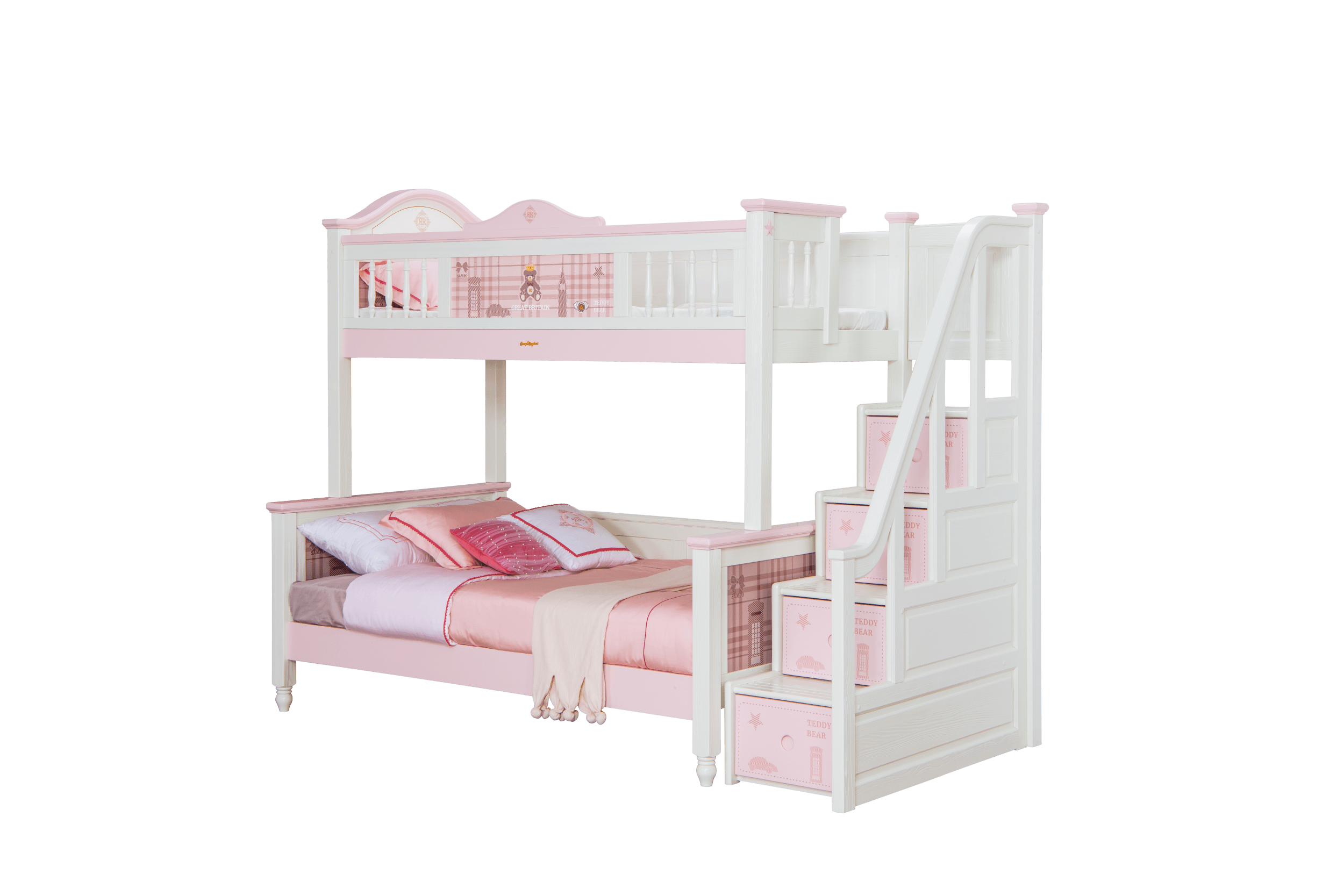 Sampo British Style Bunk Bed w Staircase - Kids Haven Sampo British Style Bunk Bed w Staircase - Kids Haven