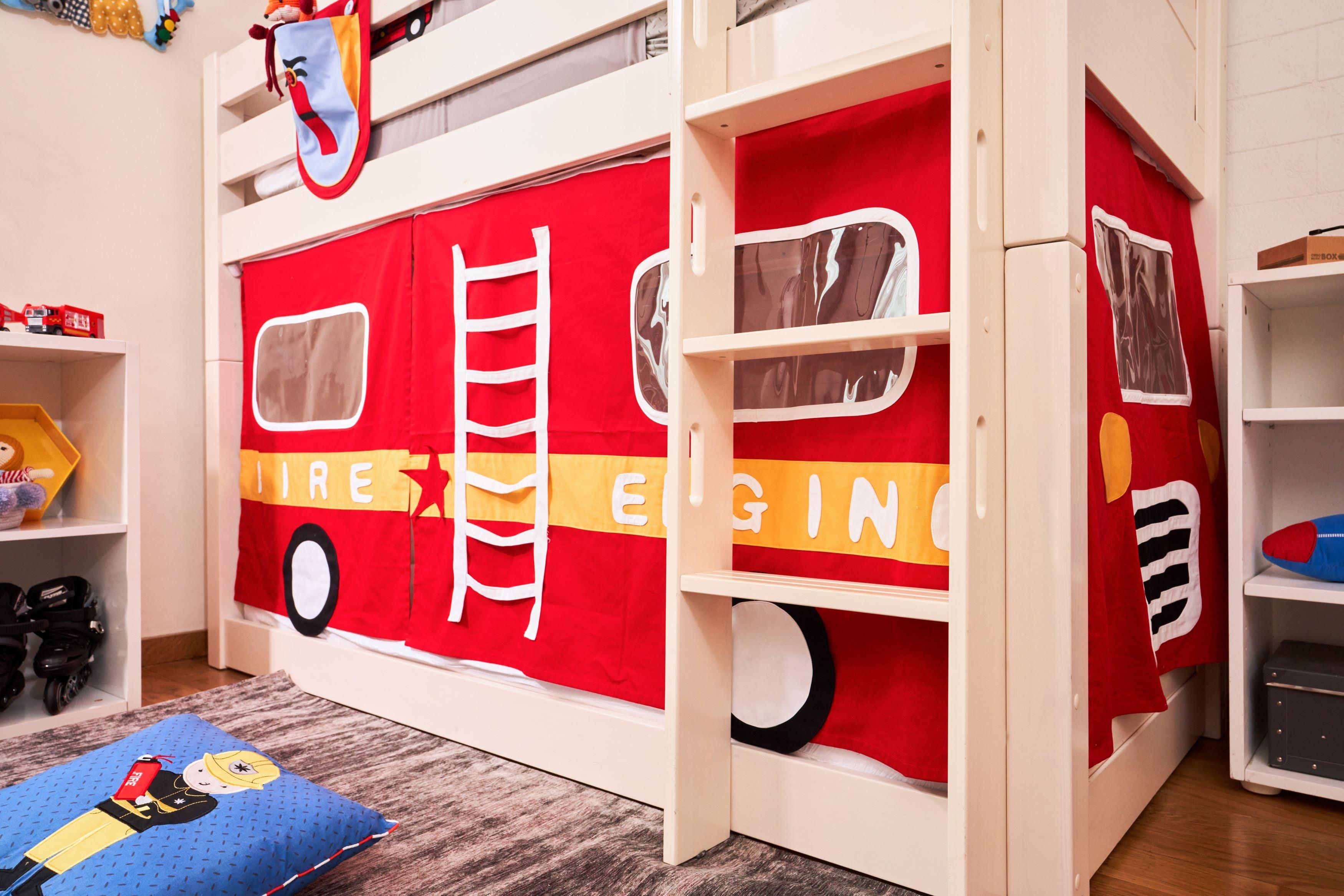 Snuggle Fire Engine Underbed Curtains - Kids Haven Snuggle Fire Engine Underbed Curtains - Kids Haven