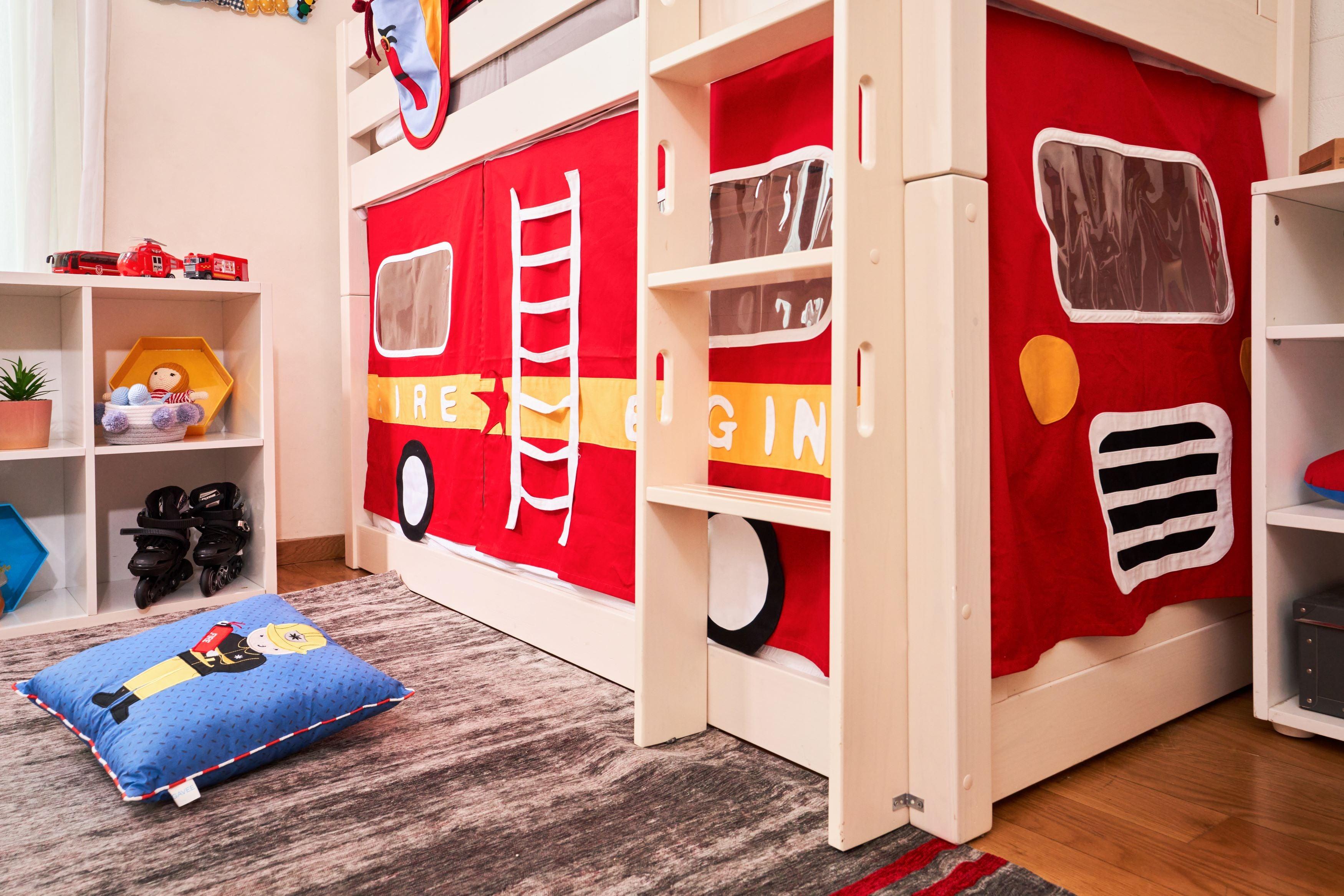Snuggle Fire Engine Underbed Curtains - Kids Haven Snuggle Fire Engine Underbed Curtains - Kids Haven