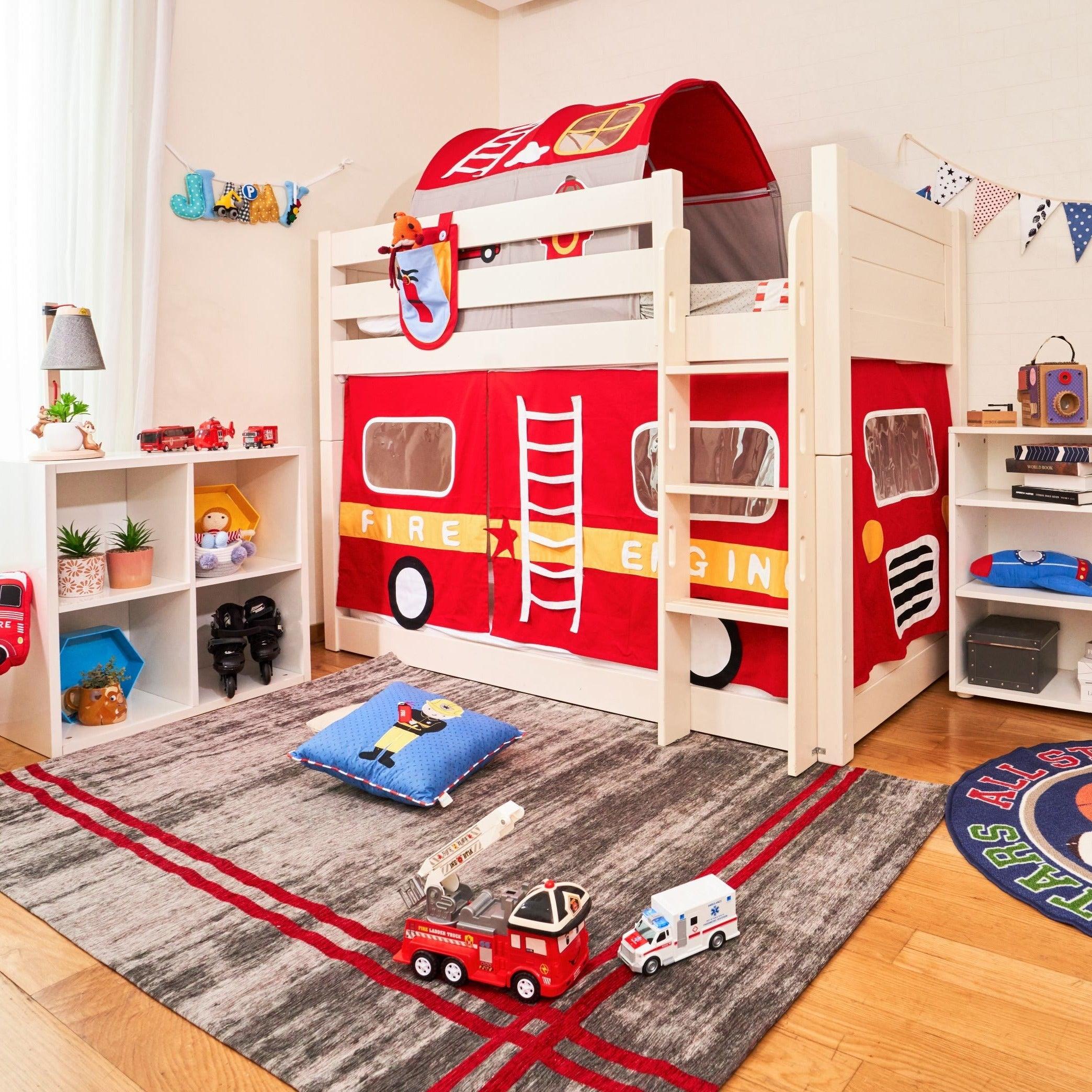 Snuggle Fire Engine Underbed Curtains - Kids Haven Snuggle Fire Engine Underbed Curtains - Kids Haven
