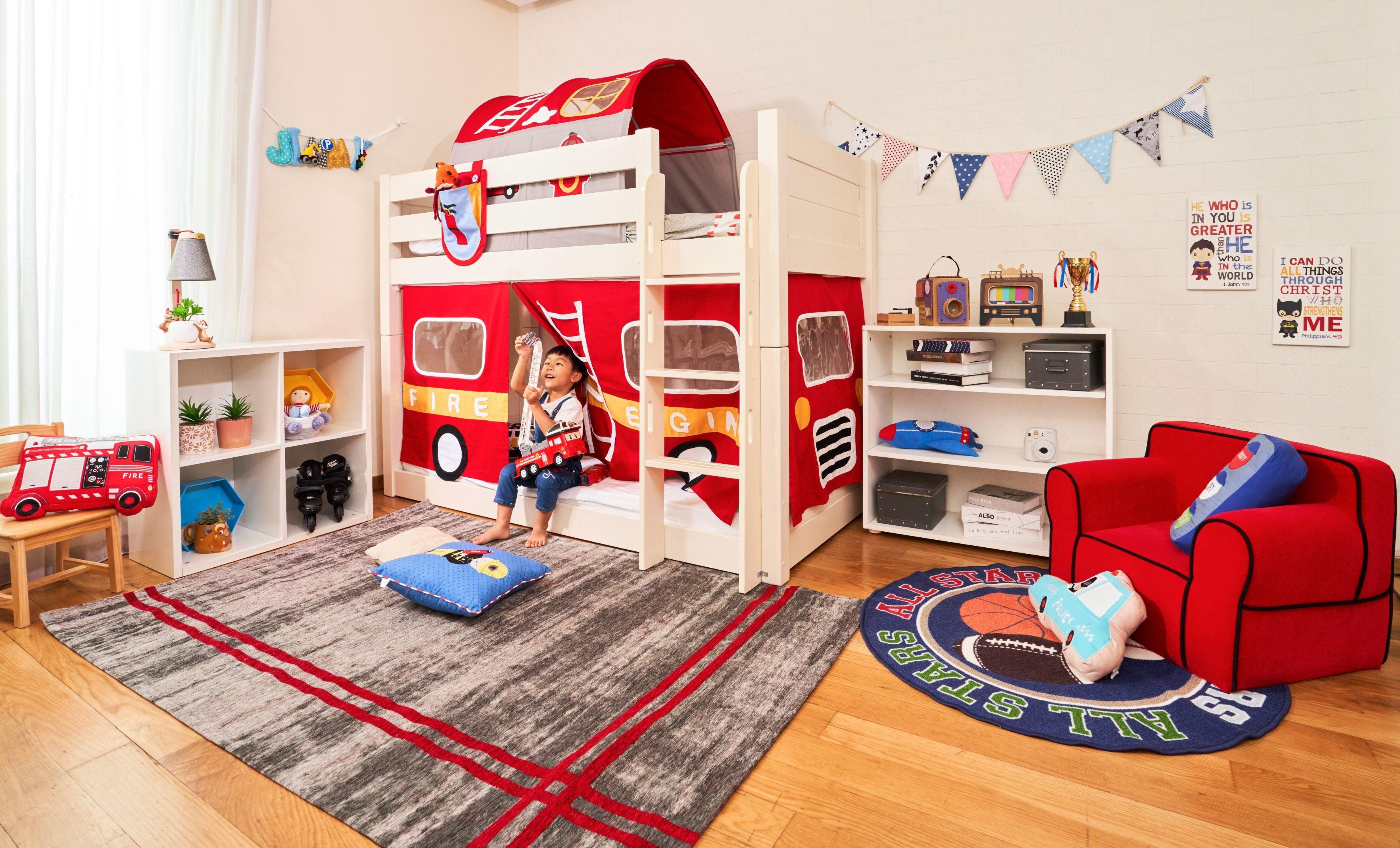 Snuggle Fire Engine Underbed Curtains - Kids Haven Snuggle Fire Engine Underbed Curtains - Kids Haven