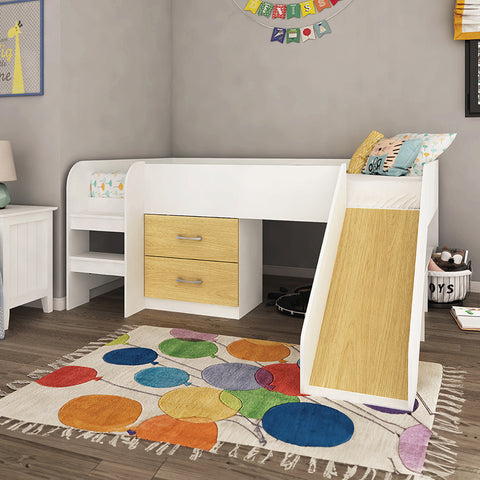 Oslo Basics Toro Mid Sleeper with Slide, Shelves and Dresser Oslo Basics Toro Mid Sleeper with Slide, Shelves and Dresser