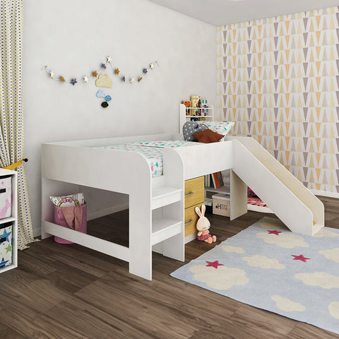 Oslo Basics Toro Mid Sleeper with Slide, Shelves and Dresser Oslo Basics Toro Mid Sleeper with Slide, Shelves and Dresser