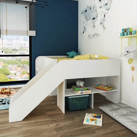 Oslo Basics Toro Mid Sleeper with Slide, Shelves and Dresser Oslo Basics Toro Mid Sleeper with Slide, Shelves and Dresser