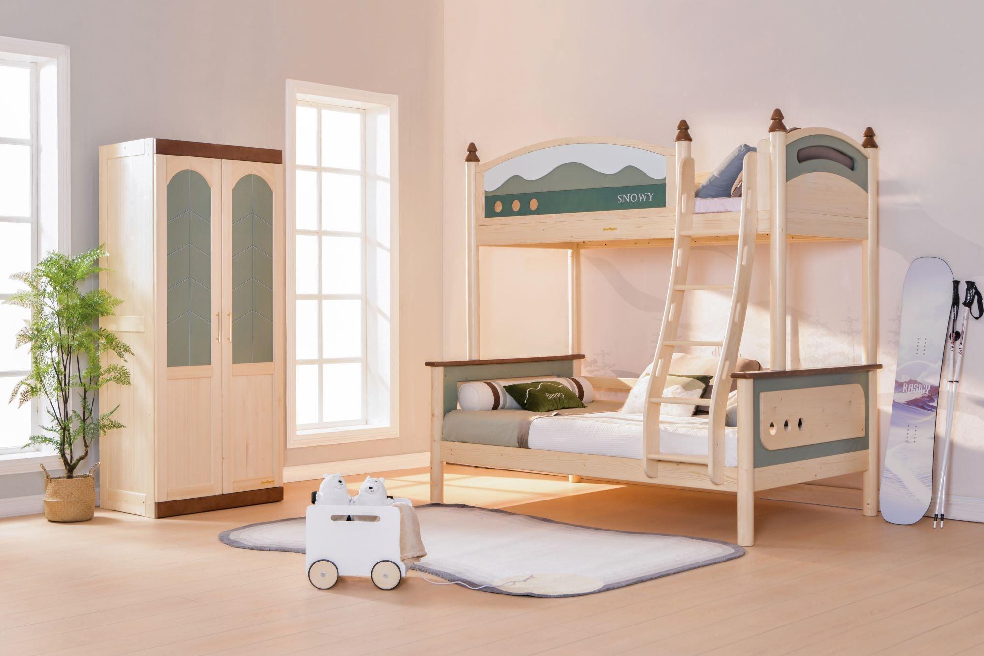 Sampo Snowy Bunk Bed w Mounted Ladder - Kids Haven Sampo Snowy Bunk Bed w Mounted Ladder - Kids Haven