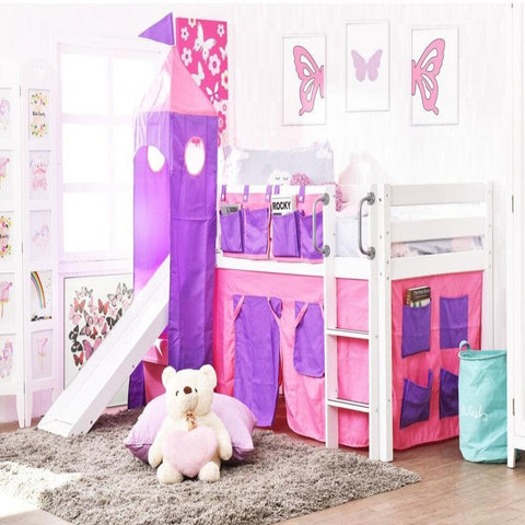 Oslo Basics Emily Mid Sleeper with Slide, Tower and Curtains - Kids Haven Oslo Basics Emily Mid Sleeper with Slide, Tower and Curtains - Kids Haven
