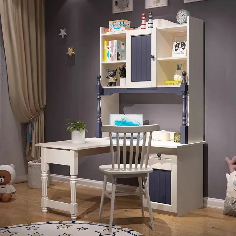 HB Rooms Royal Blue L-Shape Study Desk with Unit