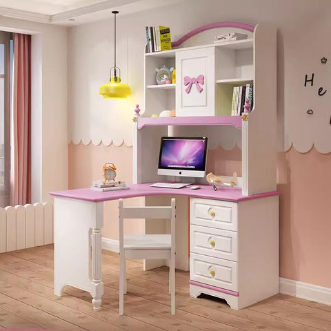 HB Rooms Pink Ribbon L-Shape Study Desk with Unit HB Rooms Pink Ribbon L-Shape Study Desk with Unit