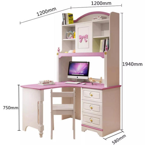HB Rooms Pink Ribbon L-Shape Study Desk with Unit HB Rooms Pink Ribbon L-Shape Study Desk with Unit