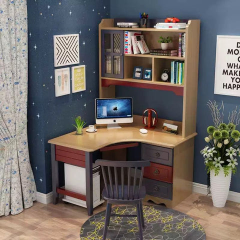 HB Rooms Vintage Autumn L-Shape Study Desk with Unit HB Rooms Vintage Autumn L-Shape Study Desk with Unit