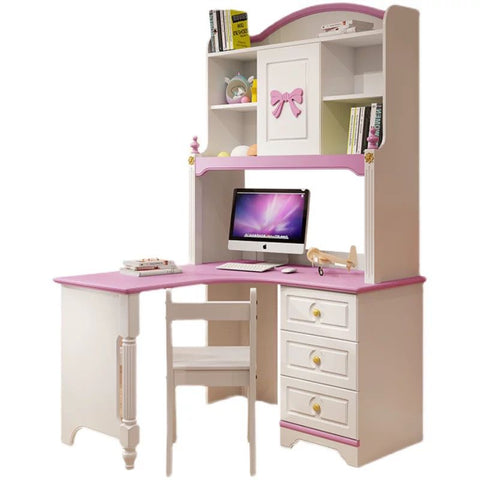 HB Rooms Pink Ribbon L-Shape Study Desk with Unit HB Rooms Pink Ribbon L-Shape Study Desk with Unit