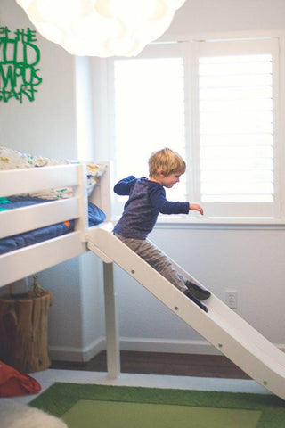 Maxtrix Low Loft w Front Slide (Ladder or Staircase) - fabric options - Kids Haven Maxtrix Low Loft w Front Slide (Ladder or Staircase) - fabric options - Kids Haven