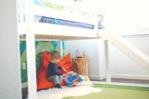 Maxtrix Low Loft w Front Slide (Ladder or Staircase) - fabric options - Kids Haven Maxtrix Low Loft w Front Slide (Ladder or Staircase) - fabric options - Kids Haven