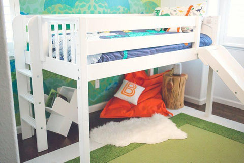 Maxtrix Low Loft w Front Slide (Ladder or Staircase) - fabric options - Kids Haven Maxtrix Low Loft w Front Slide (Ladder or Staircase) - fabric options - Kids Haven
