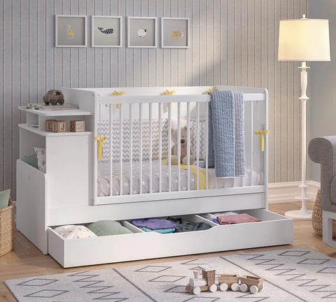 Cilek Baby Cotton Convertible Baby Bed with Table and Telescopic Handrails (70X115 - 70X140 Cm) - Kids Haven Cilek Baby Cotton Convertible Baby Bed with Table and Telescopic Handrails (70X115 - 70X140 Cm) - Kids Haven
