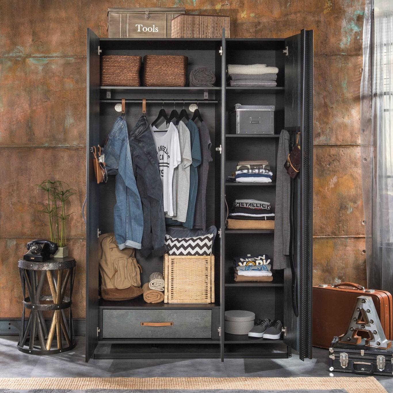 Cilek Dark Metal 3 Doors Wardrobe - Kids Haven Cilek Dark Metal 3 Doors Wardrobe - Kids Haven