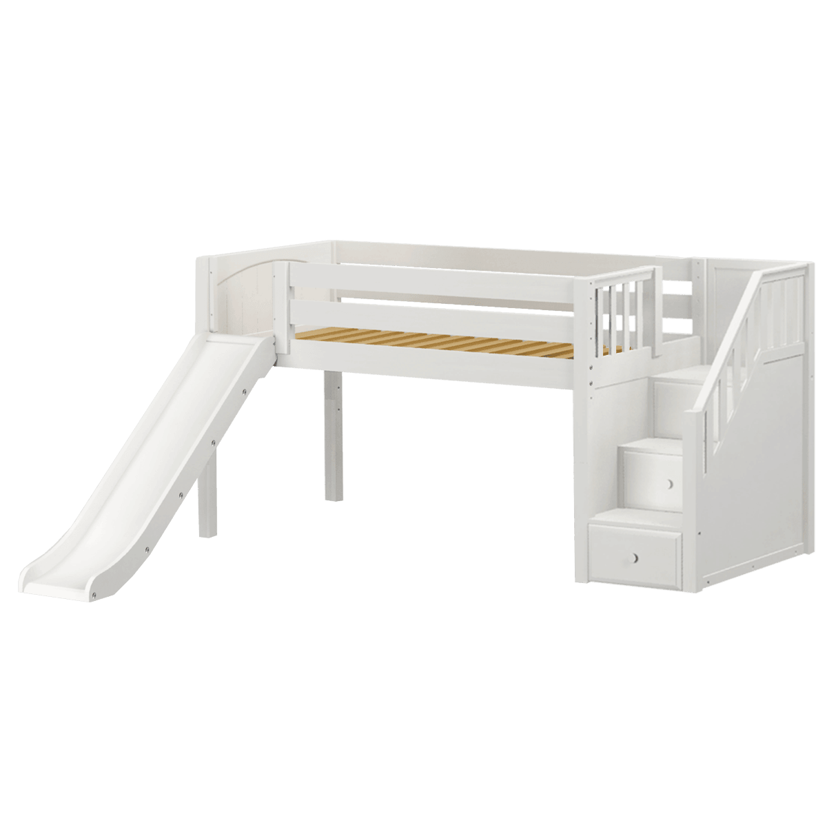 Maxtrix Low Loft w Front Slide (Ladder or Staircase) - fabric options - Kids Haven Maxtrix Low Loft w Front Slide (Ladder or Staircase) - fabric options - Kids Haven