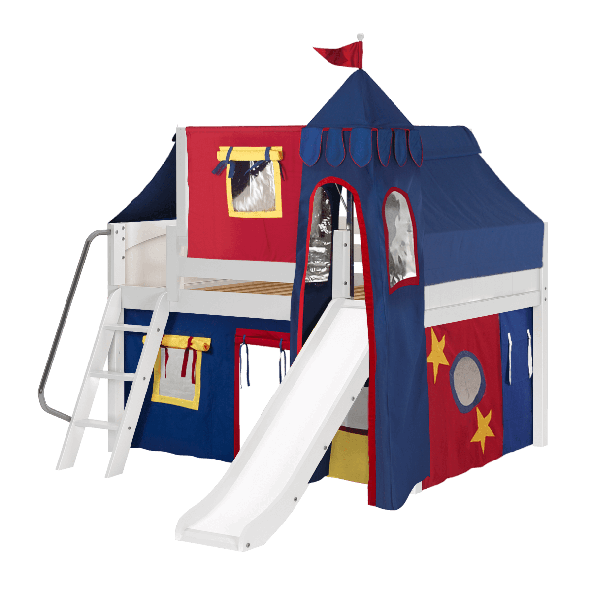 Maxtrix Low Loft w Front Slide (Ladder or Staircase) - fabric options - Kids Haven Maxtrix Low Loft w Front Slide (Ladder or Staircase) - fabric options - Kids Haven