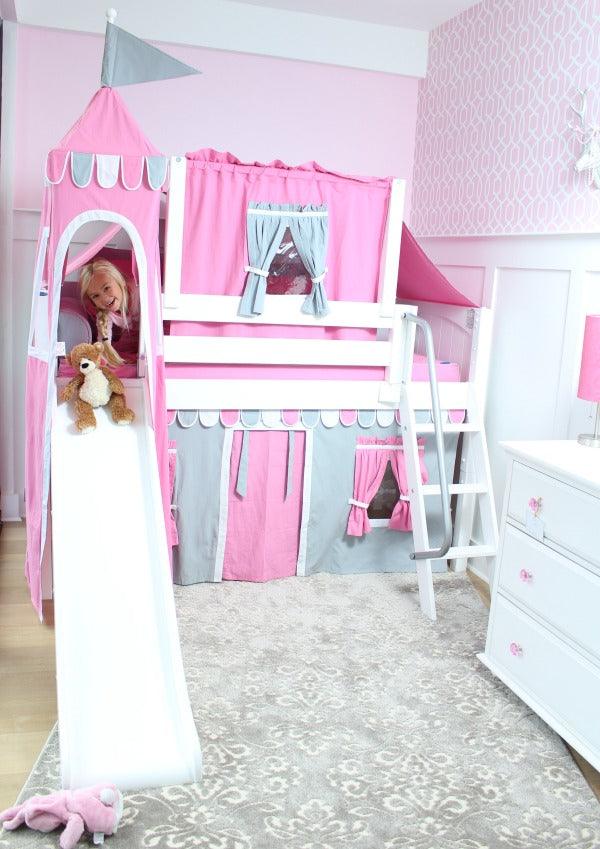 Maxtrix Low Loft w Front Slide (Ladder or Staircase) - fabric options - Kids Haven Maxtrix Low Loft w Front Slide (Ladder or Staircase) - fabric options - Kids Haven