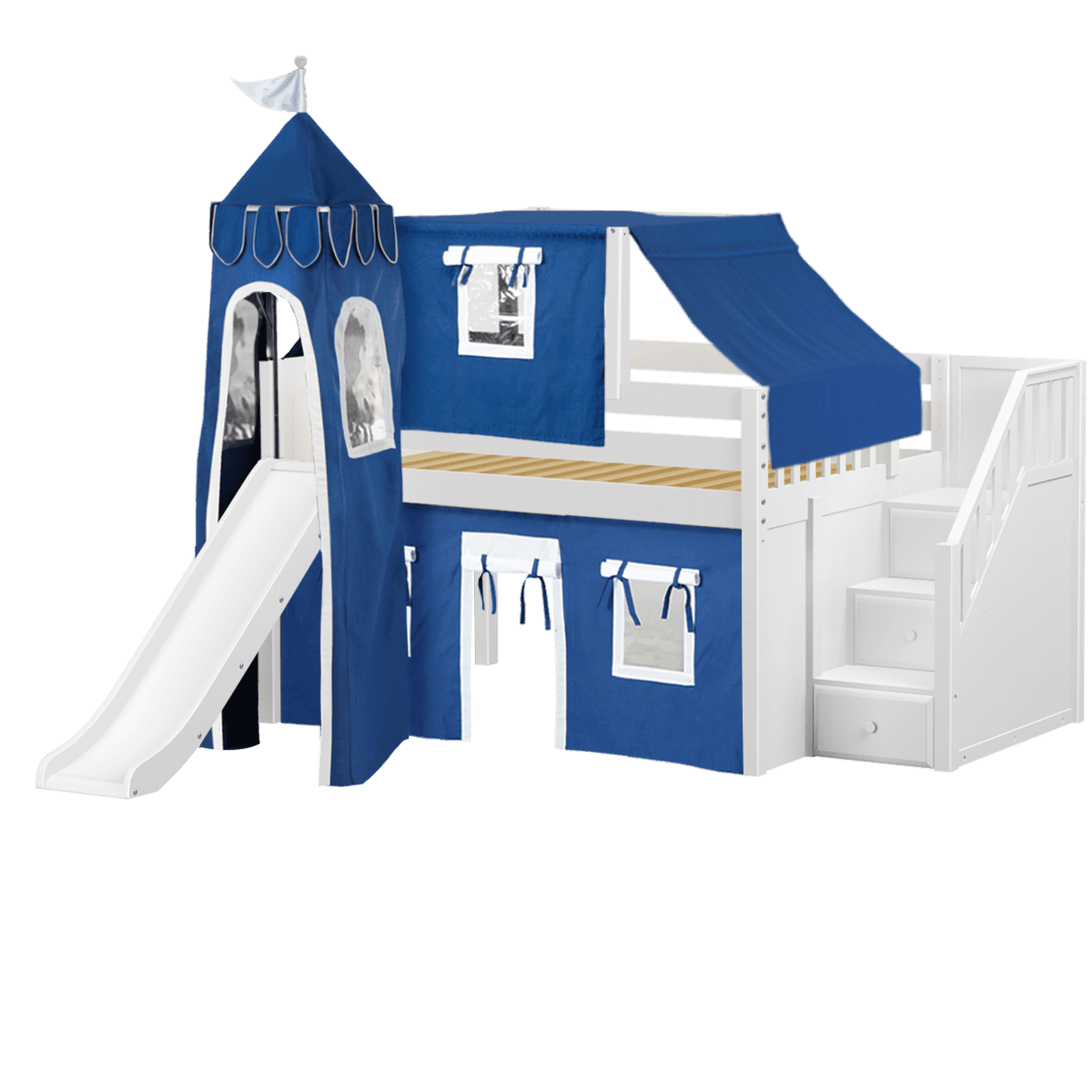 Maxtrix Low Loft w Front Slide (Ladder or Staircase) - fabric options - Kids Haven Maxtrix Low Loft w Front Slide (Ladder or Staircase) - fabric options - Kids Haven