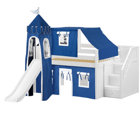 Maxtrix Low Loft w Front Slide (Ladder or Staircase) - fabric options - Kids Haven Maxtrix Low Loft w Front Slide (Ladder or Staircase) - fabric options - Kids Haven