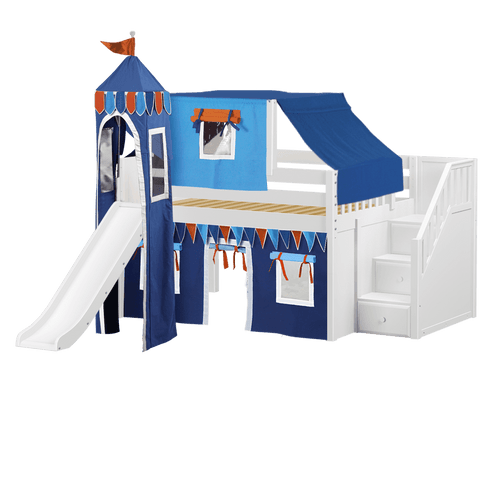 Maxtrix Low Loft w Front Slide (Ladder or Staircase) - fabric options - Kids Haven Maxtrix Low Loft w Front Slide (Ladder or Staircase) - fabric options - Kids Haven