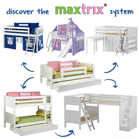 Maxtrix Low Loft w Front Slide (Ladder or Staircase) - fabric options - Kids Haven Maxtrix Low Loft w Front Slide (Ladder or Staircase) - fabric options - Kids Haven