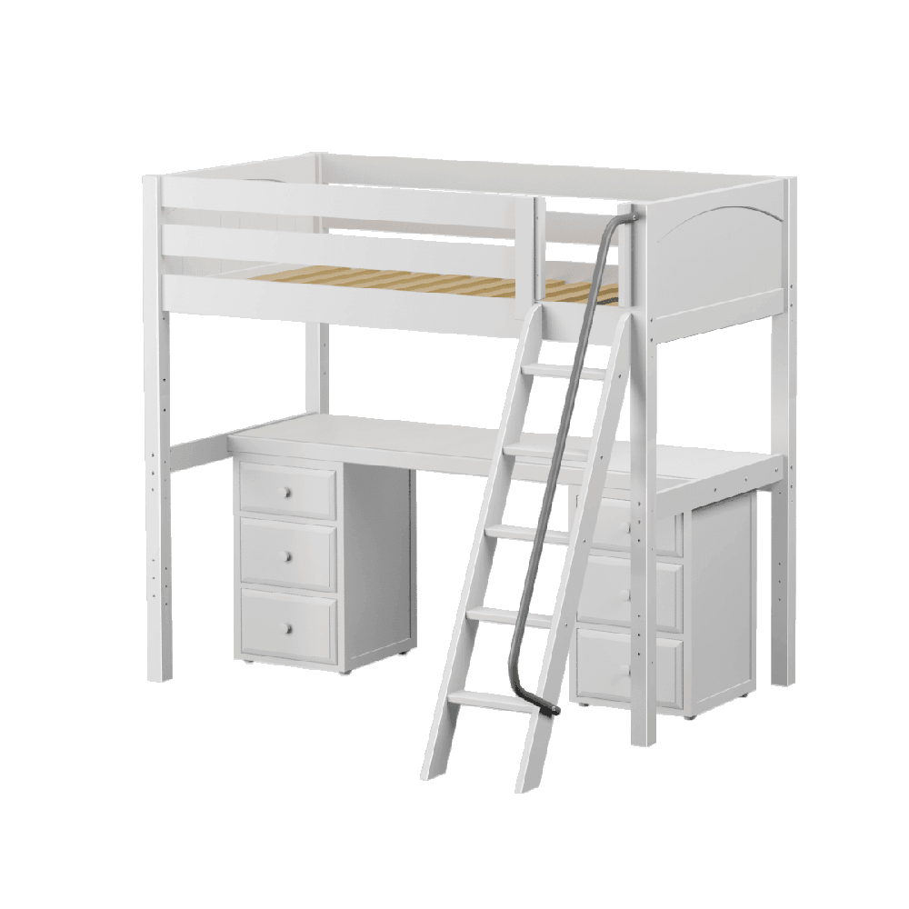 Maxtrix High Loft w Front Angled Ladder w Table w 2 Drawers - Kids Haven Maxtrix High Loft w Front Angled Ladder w Table w 2 Drawers - Kids Haven
