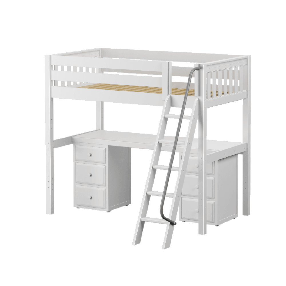 Maxtrix High Loft w Front Angled Ladder w Table w 2 Drawers - Kids Haven