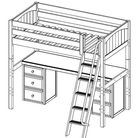 Maxtrix High Loft w Front Angled Ladder w Table w 2 Drawers - Kids Haven