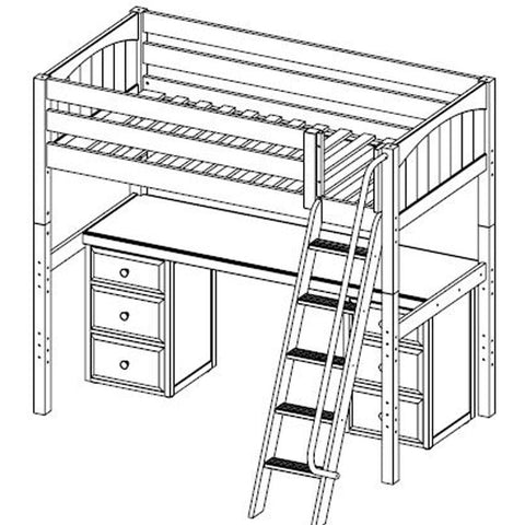 Maxtrix High Loft w Front Angled Ladder w Table w 2 Drawers - Kids Haven Maxtrix High Loft w Front Angled Ladder w Table w 2 Drawers - Kids Haven