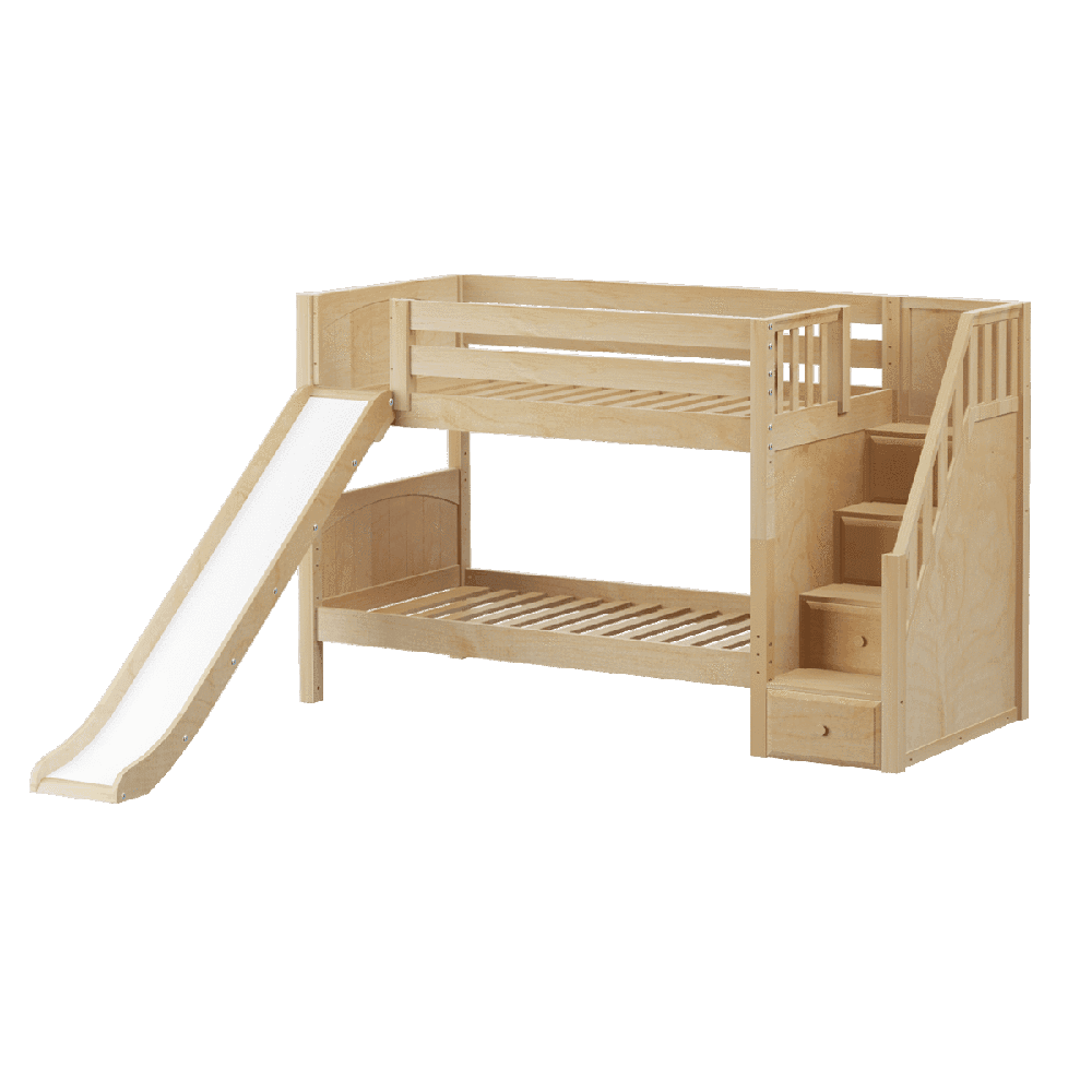 Maxtrix Low Bunk w Front Slide (Ladder or Staircase) - Kids Haven Maxtrix Low Bunk w Front Slide (Ladder or Staircase) - Kids Haven