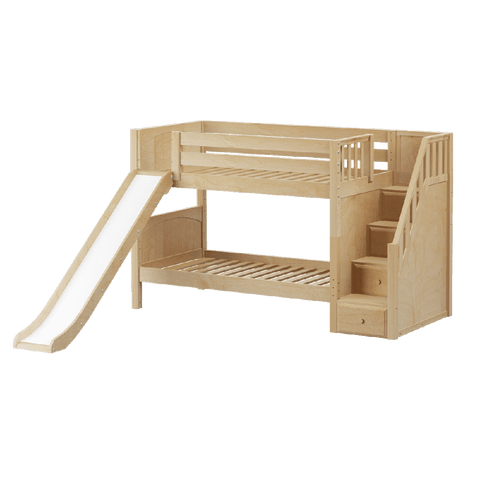 Maxtrix Low Bunk w Front Slide (Ladder or Staircase) - Kids Haven Maxtrix Low Bunk w Front Slide (Ladder or Staircase) - Kids Haven