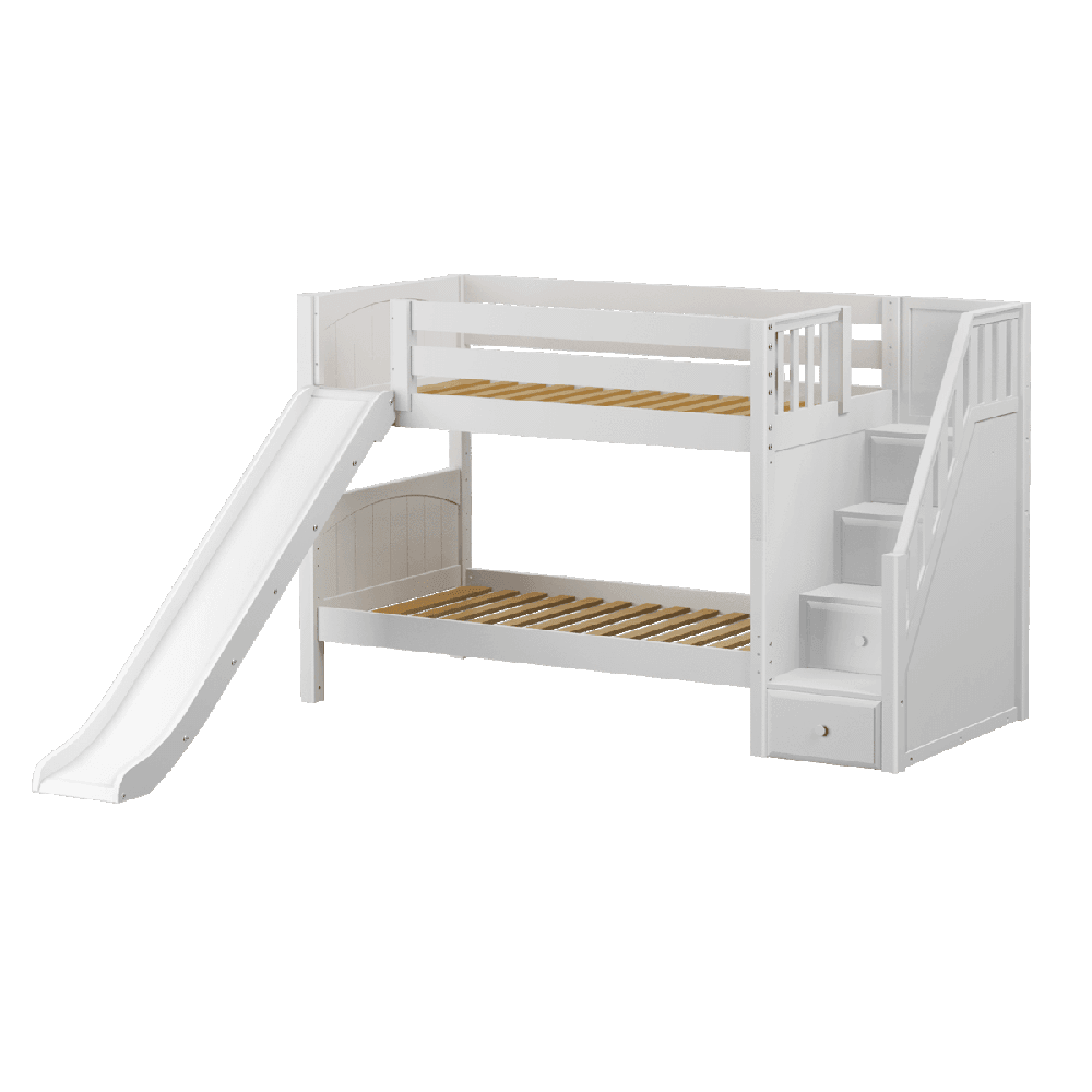 Maxtrix Low Bunk w Front Slide (Ladder or Staircase) - Kids Haven Maxtrix Low Bunk w Front Slide (Ladder or Staircase) - Kids Haven