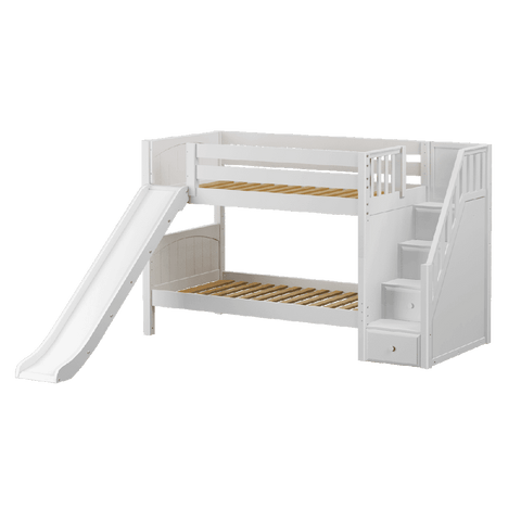 Maxtrix Low Bunk w Front Slide (Ladder or Staircase) - Kids Haven Maxtrix Low Bunk w Front Slide (Ladder or Staircase) - Kids Haven