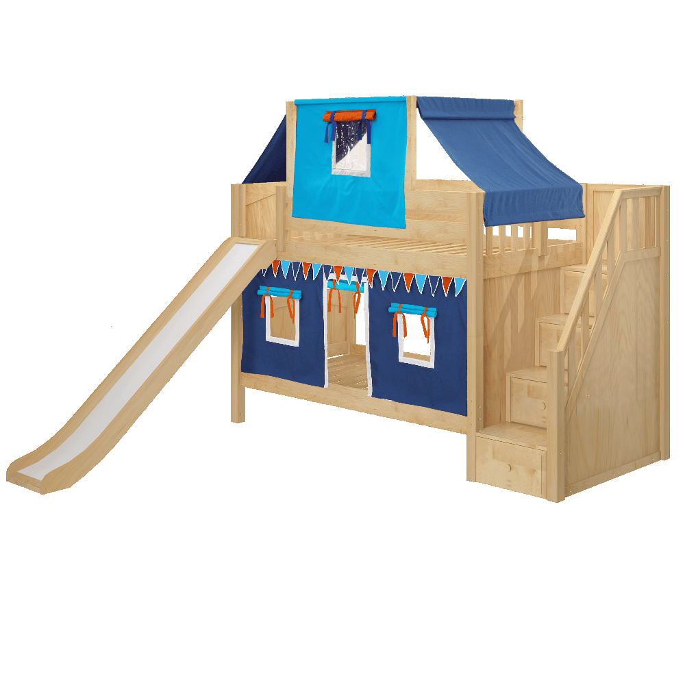 Maxtrix Low Bunk w Front Slide (Ladder or Staircase) - Kids Haven Maxtrix Low Bunk w Front Slide (Ladder or Staircase) - Kids Haven