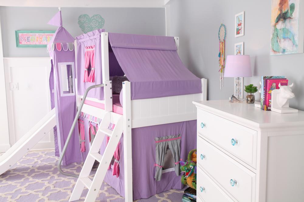 Maxtrix Low Loft w Front Slide (Ladder or Staircase) - fabric options - Kids Haven Maxtrix Low Loft w Front Slide (Ladder or Staircase) - fabric options - Kids Haven