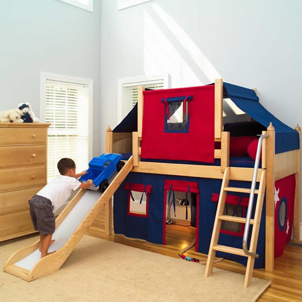 Maxtrix Low Loft w Front Slide (Ladder or Staircase) - fabric options - Kids Haven Maxtrix Low Loft w Front Slide (Ladder or Staircase) - fabric options - Kids Haven