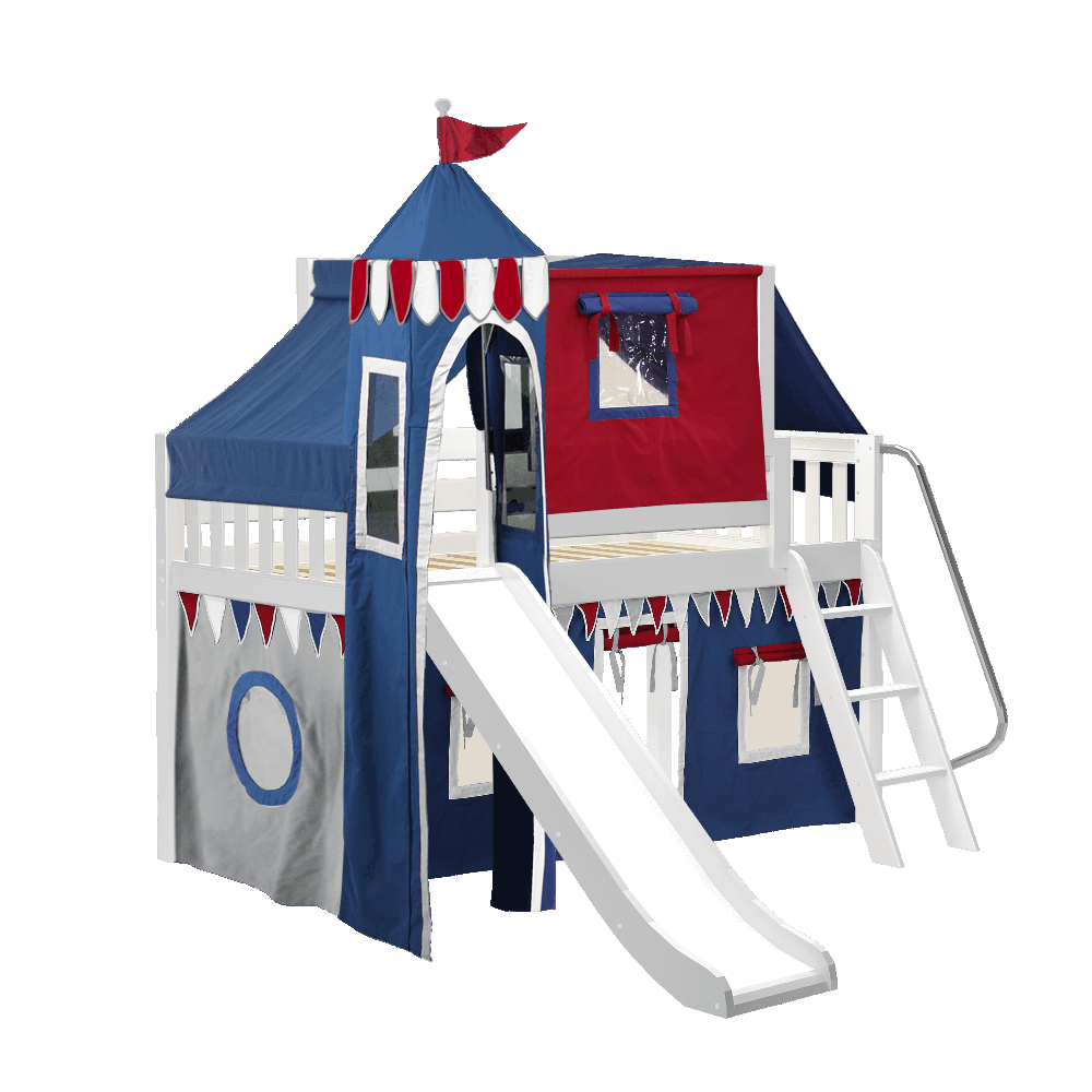 Maxtrix Low Loft w Front Slide (Ladder or Staircase) - fabric options - Kids Haven Maxtrix Low Loft w Front Slide (Ladder or Staircase) - fabric options - Kids Haven
