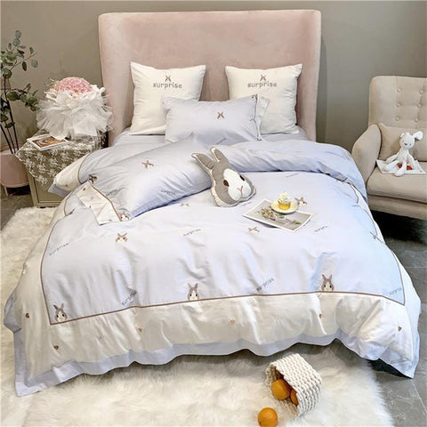 SNUGGLE Blue & Grey Rabbit Bedsheet Set (Queen / King)