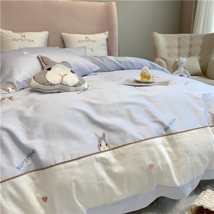 Snuggle Blue & Grey Rabbit Bedsheet Set (Queen / King) - Kids Haven Snuggle Blue & Grey Rabbit Bedsheet Set (Queen / King) - Kids Haven