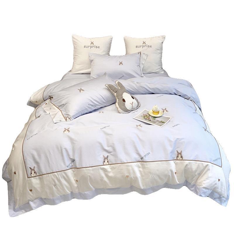Snuggle Blue & Grey Rabbit Bedsheet Set (Queen / King) - Kids Haven Snuggle Blue & Grey Rabbit Bedsheet Set (Queen / King) - Kids Haven