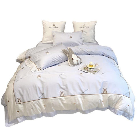 Snuggle Blue & Grey Rabbit Bedsheet Set (Queen / King) - Kids Haven Snuggle Blue & Grey Rabbit Bedsheet Set (Queen / King) - Kids Haven