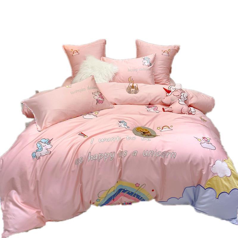 Snuggle Pink Unicorn Rainbow Bedsheet Set (Queen / King) - Kids Haven Snuggle Pink Unicorn Rainbow Bedsheet Set (Queen / King) - Kids Haven