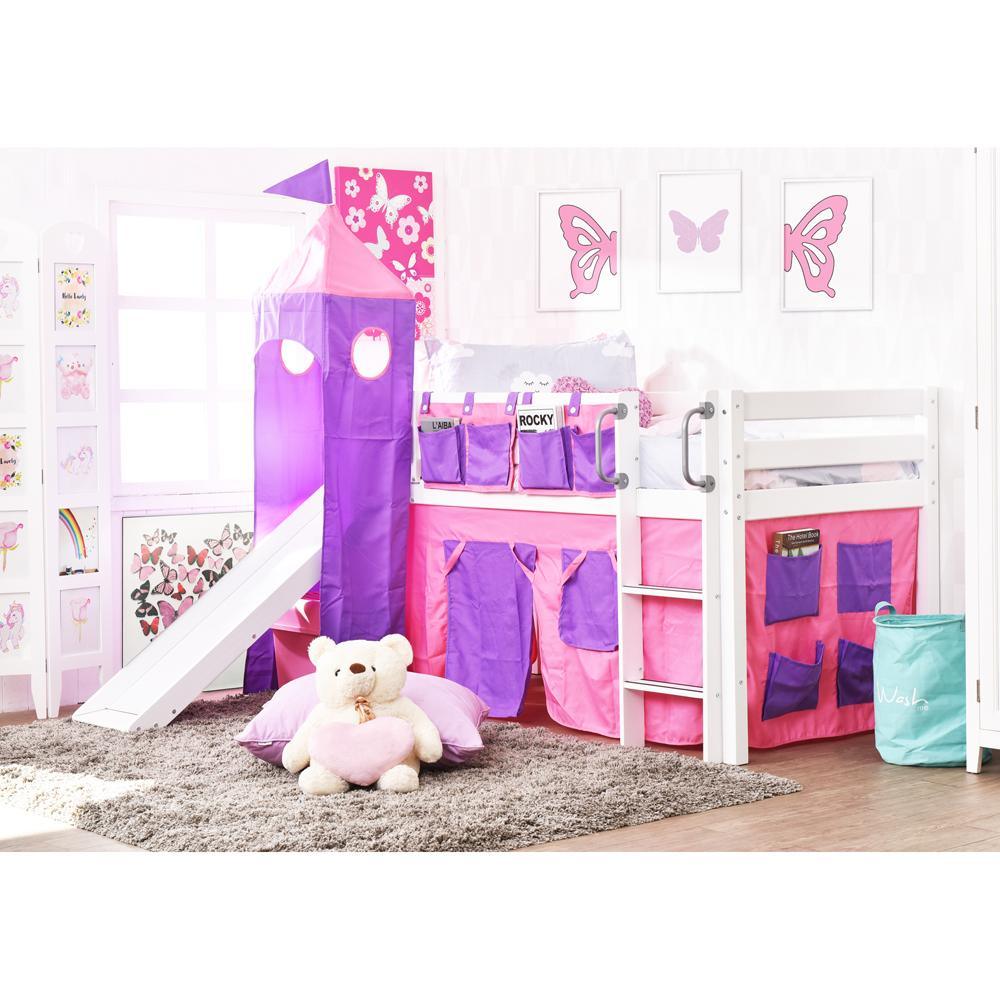 Oslo Basics Emily Mid Sleeper with Slide, Tower and Curtains - Kids Haven Oslo Basics Emily Mid Sleeper with Slide, Tower and Curtains - Kids Haven